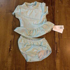 NEW 6-12m Janie and Jack GIRL Swimwear‎ Flamingo Sunblock Bathing suit 2 Piece